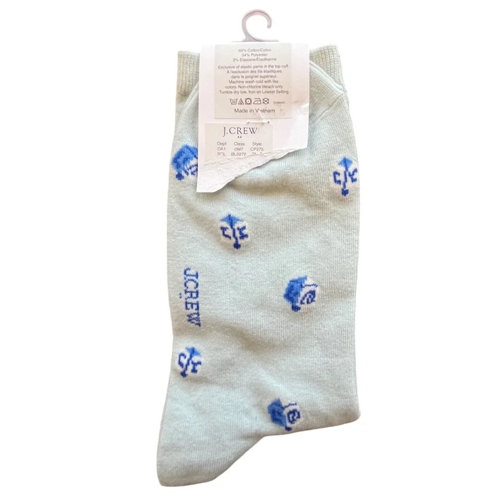 NEW! JCrew Trouser Socks Mint Green Blue Nautical Anchor Floral Print One Size